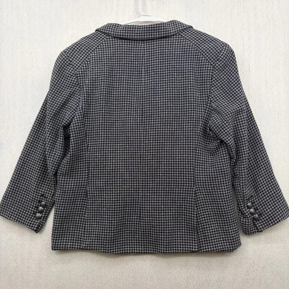 Veronica Beard Navy White Check Cotton Blazer Jacket Crest Button Womens 16